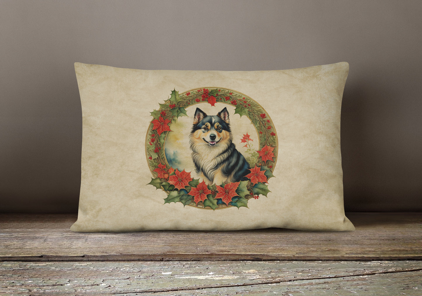 Finnish Lapphund Christmas Flowers Throw Pillow