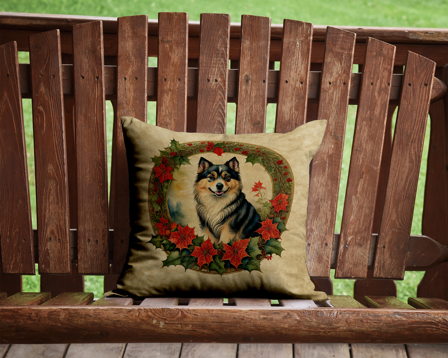 Finnish Lapphund Christmas Flowers Throw Pillow