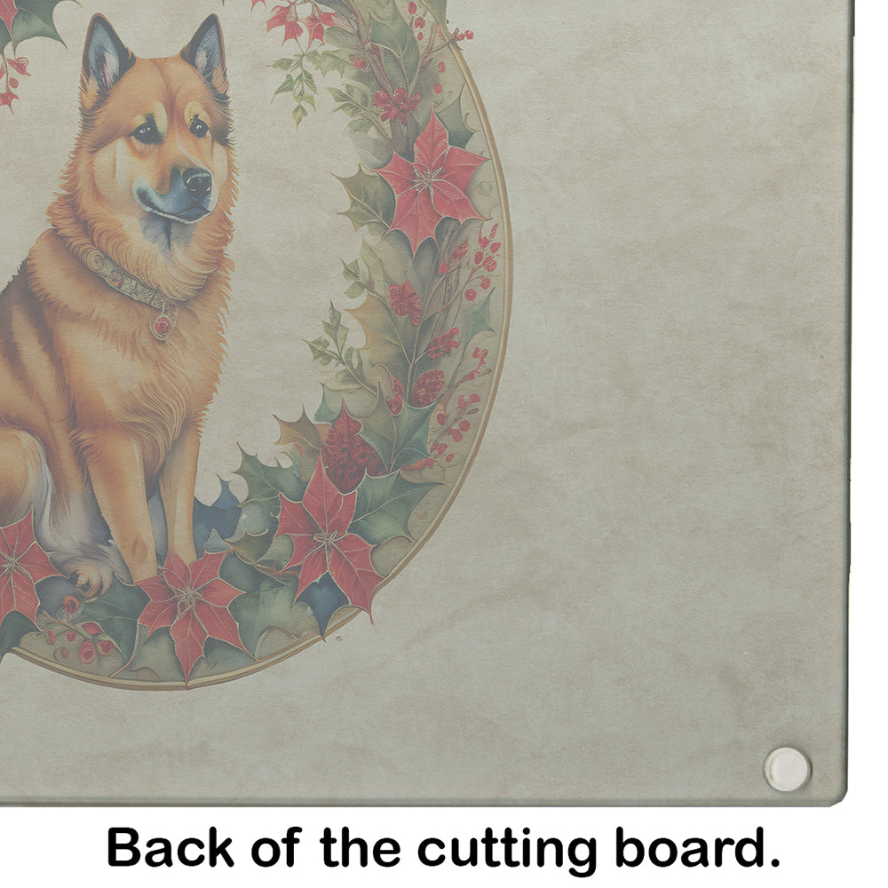 Finnish Spitz Christmas Flowers Glass Cutting Board