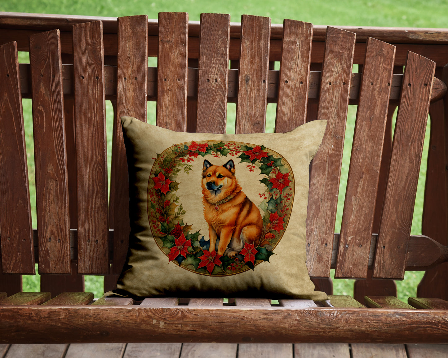 Finnish Spitz Christmas Flowers Throw Pillow