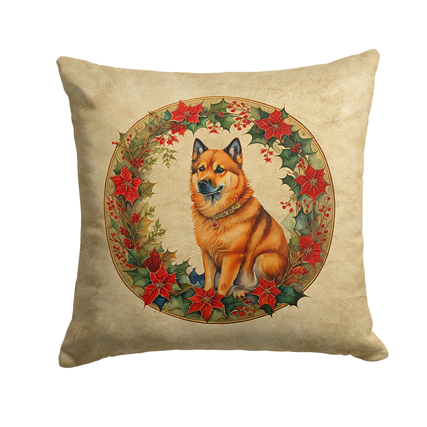 Buy this Finnish Spitz Christmas Flowers Throw Pillow