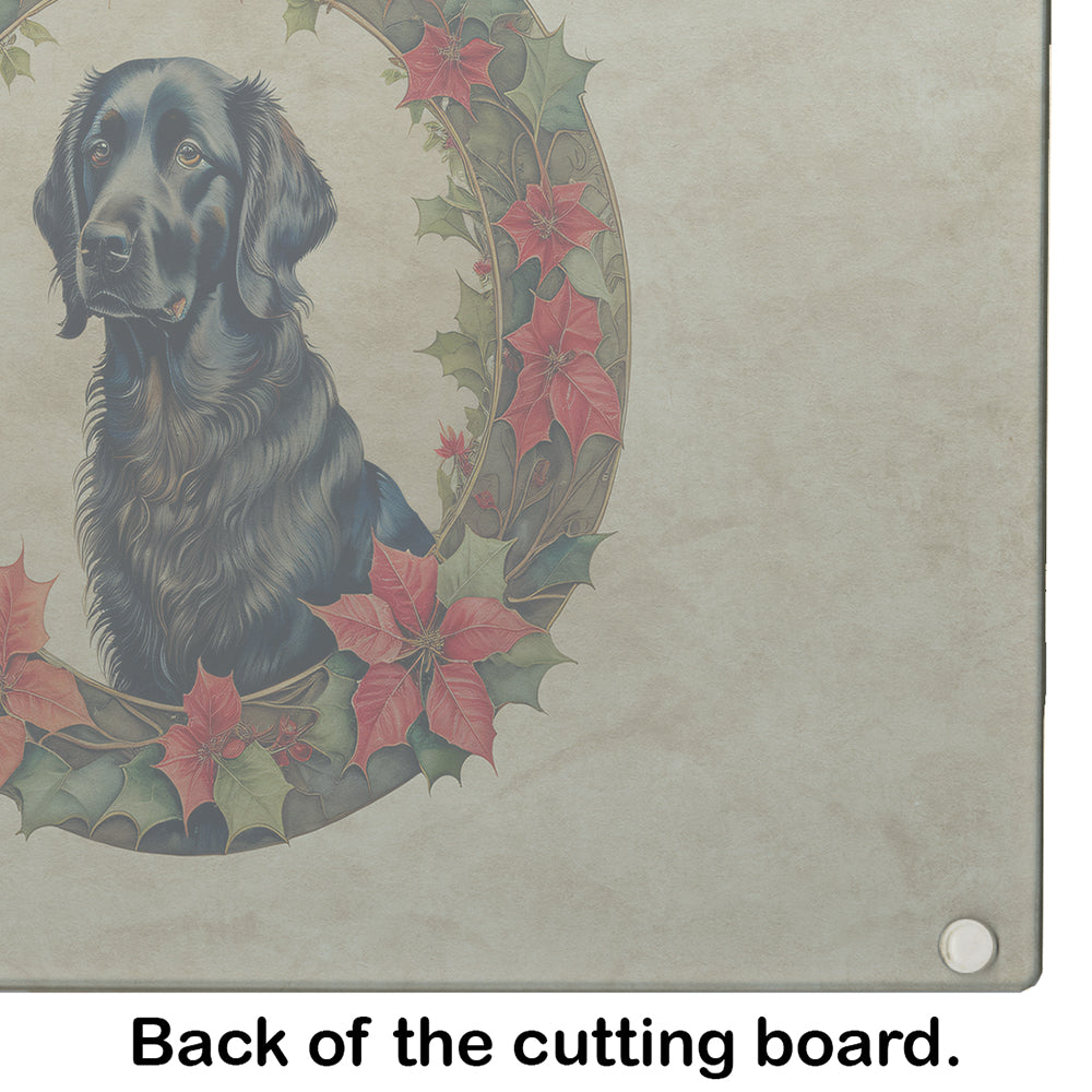 Flat-Coated Retriever Christmas Flowers Glass Cutting Board