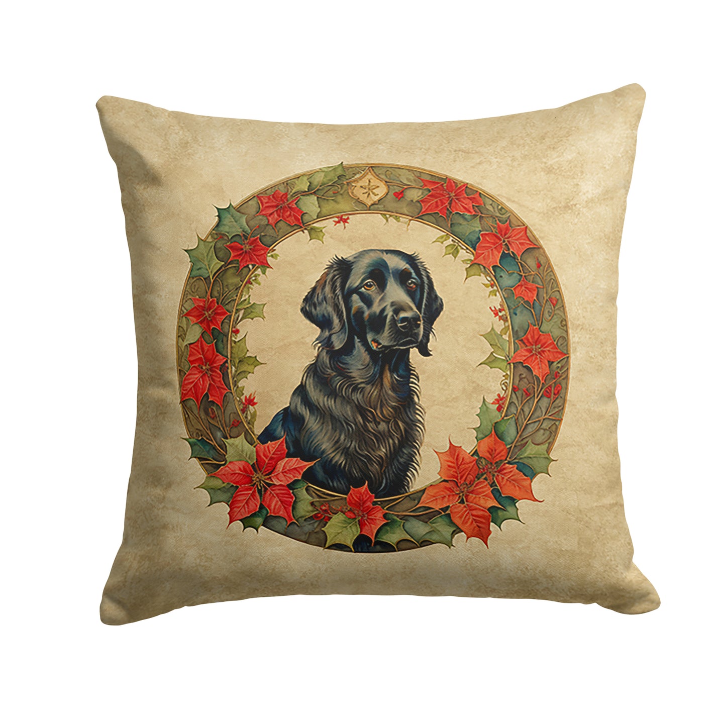 Buy this Flat-Coated Retriever Christmas Flowers Throw Pillow