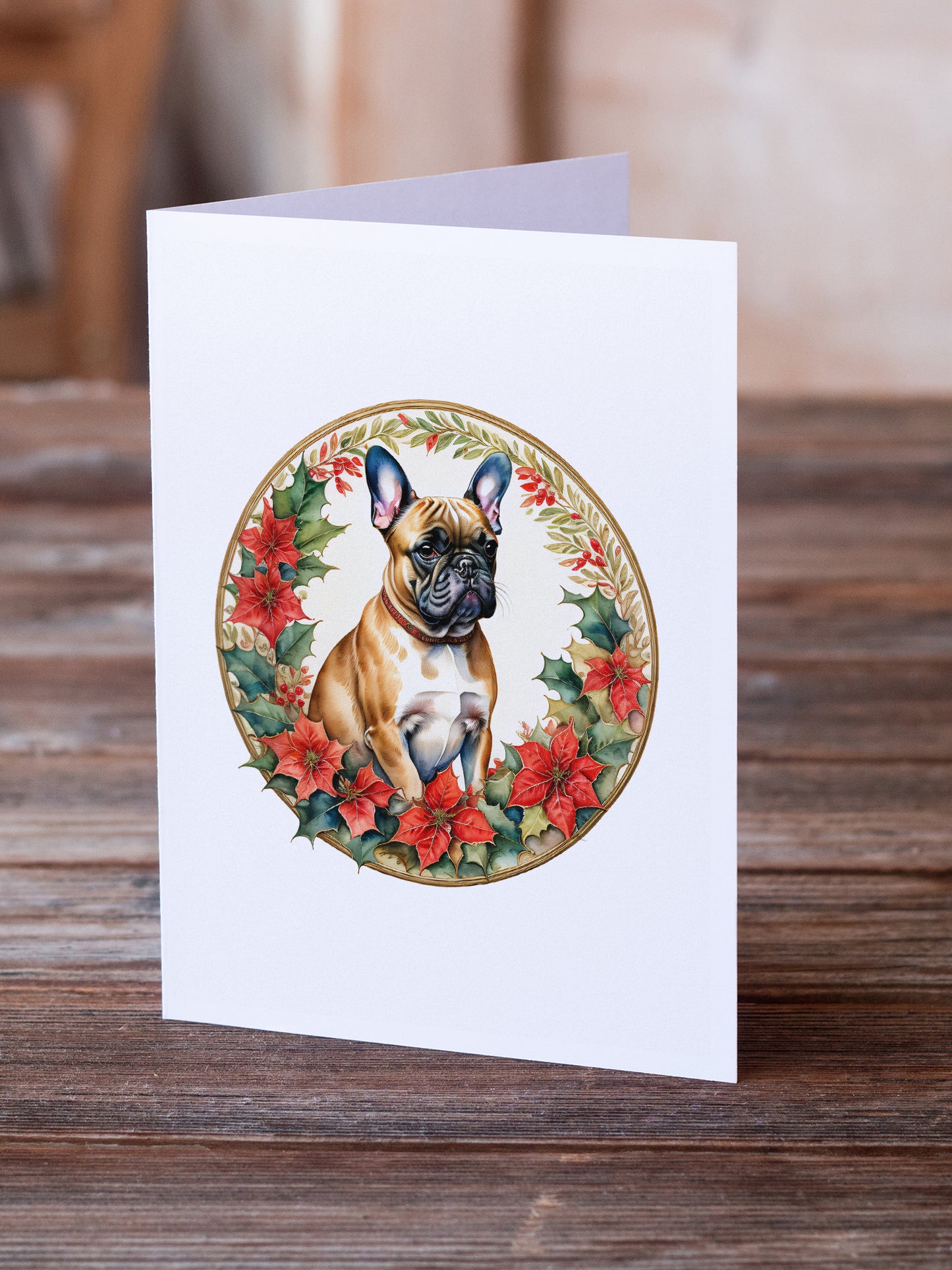 French Bulldog Christmas Flowers Greeting Cards Pack of 8