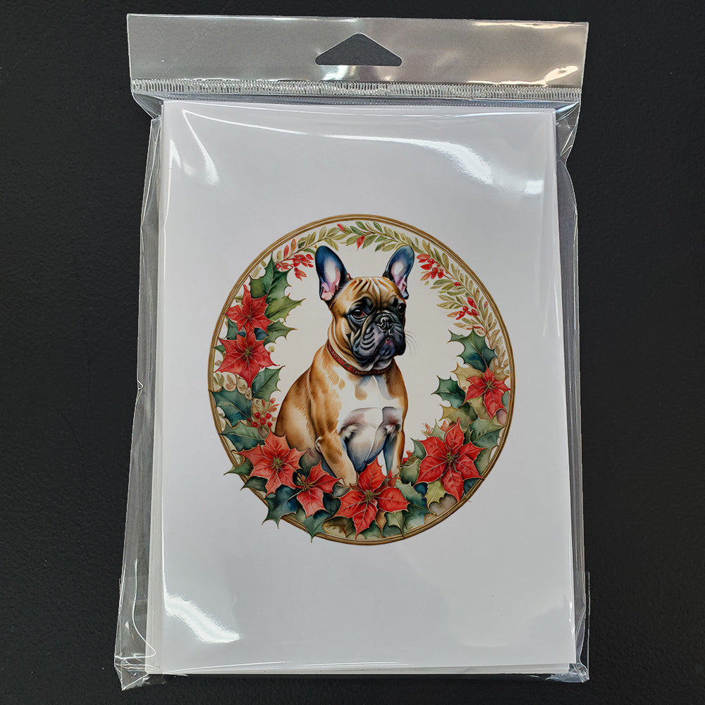 French Bulldog Christmas Flowers Greeting Cards Pack of 8