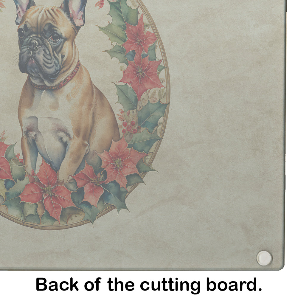 French Bulldog Christmas Flowers Glass Cutting Board