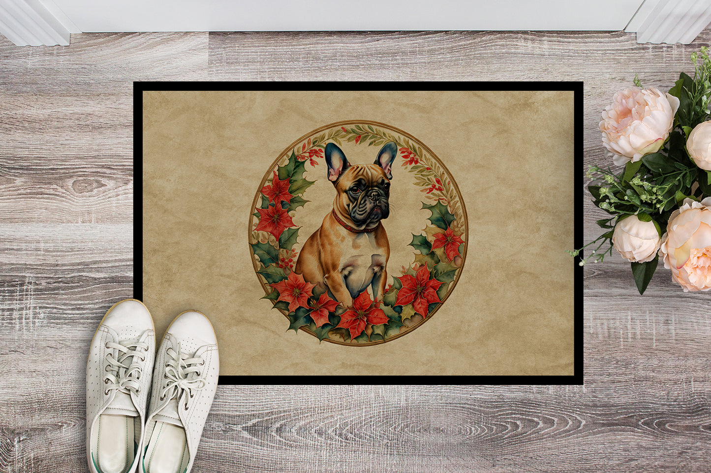 French Bulldog Christmas Flowers Doormat