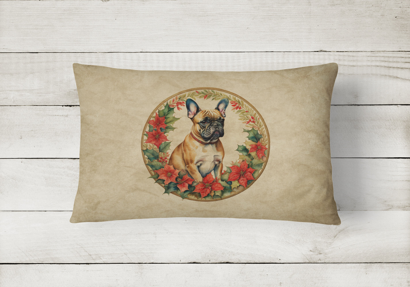 French Bulldog Christmas Flowers Throw Pillow