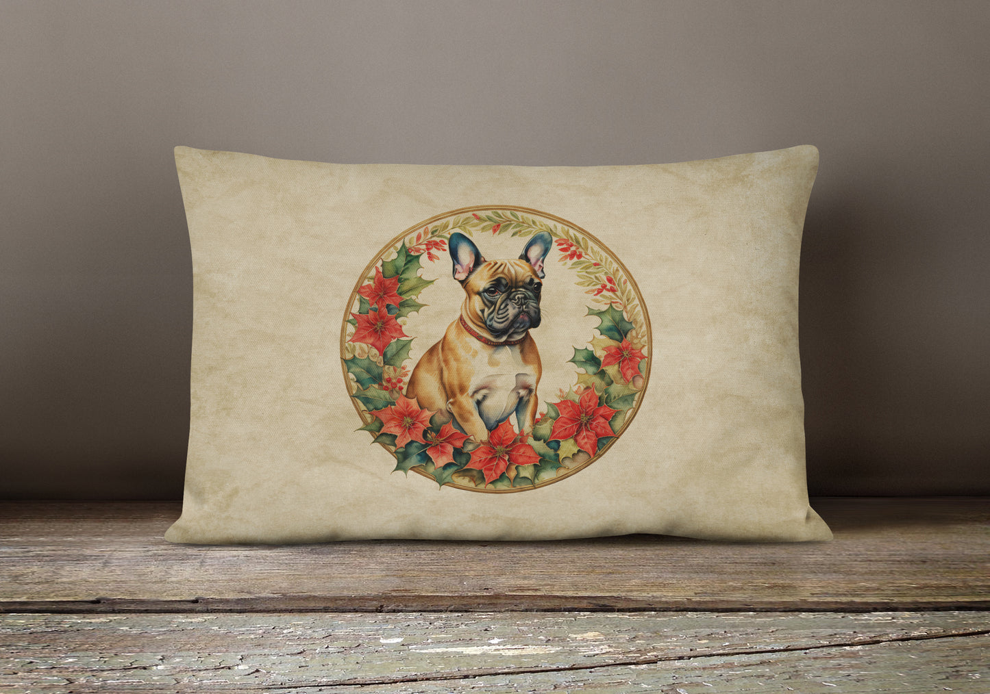 French Bulldog Christmas Flowers Throw Pillow