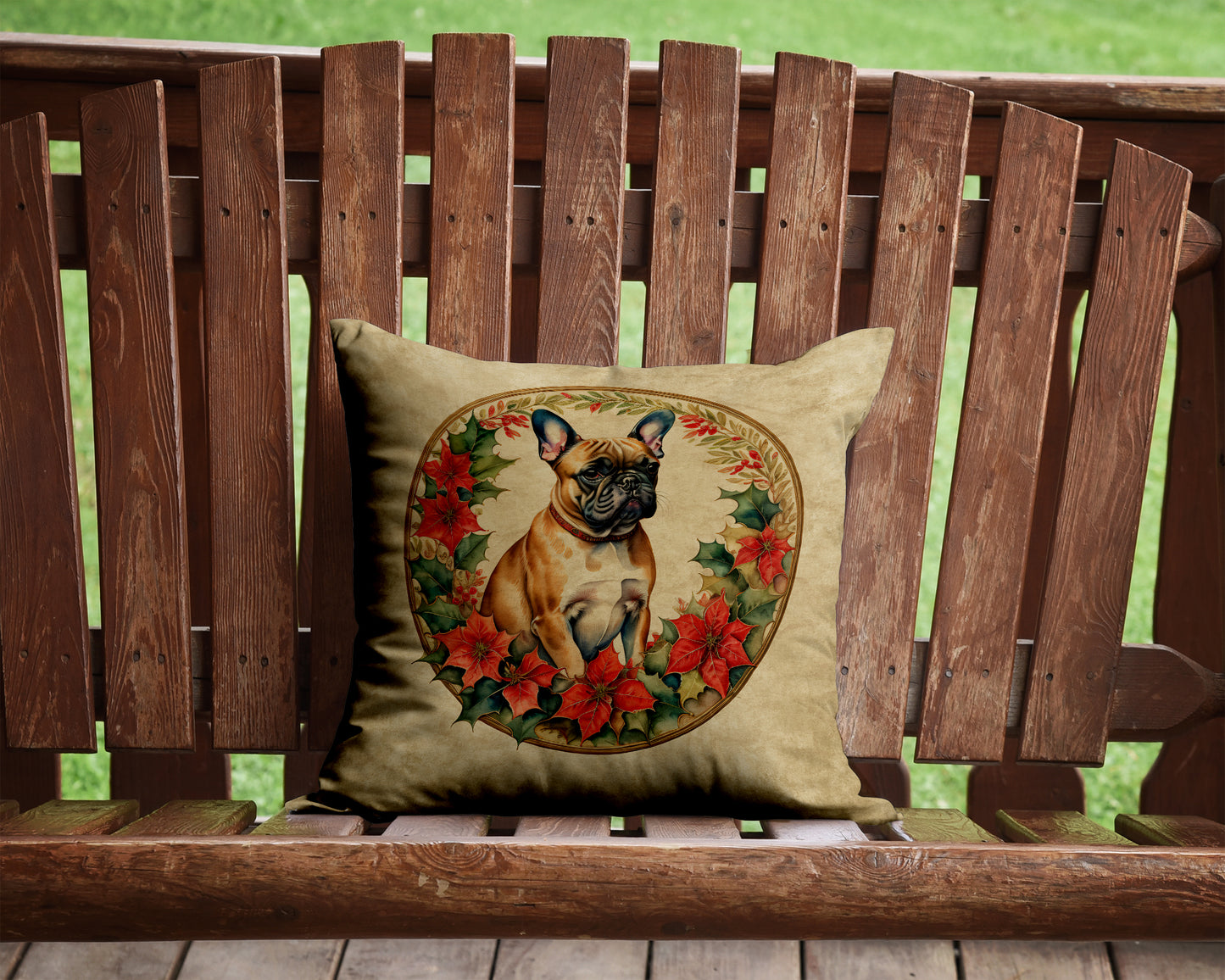 French Bulldog Christmas Flowers Throw Pillow