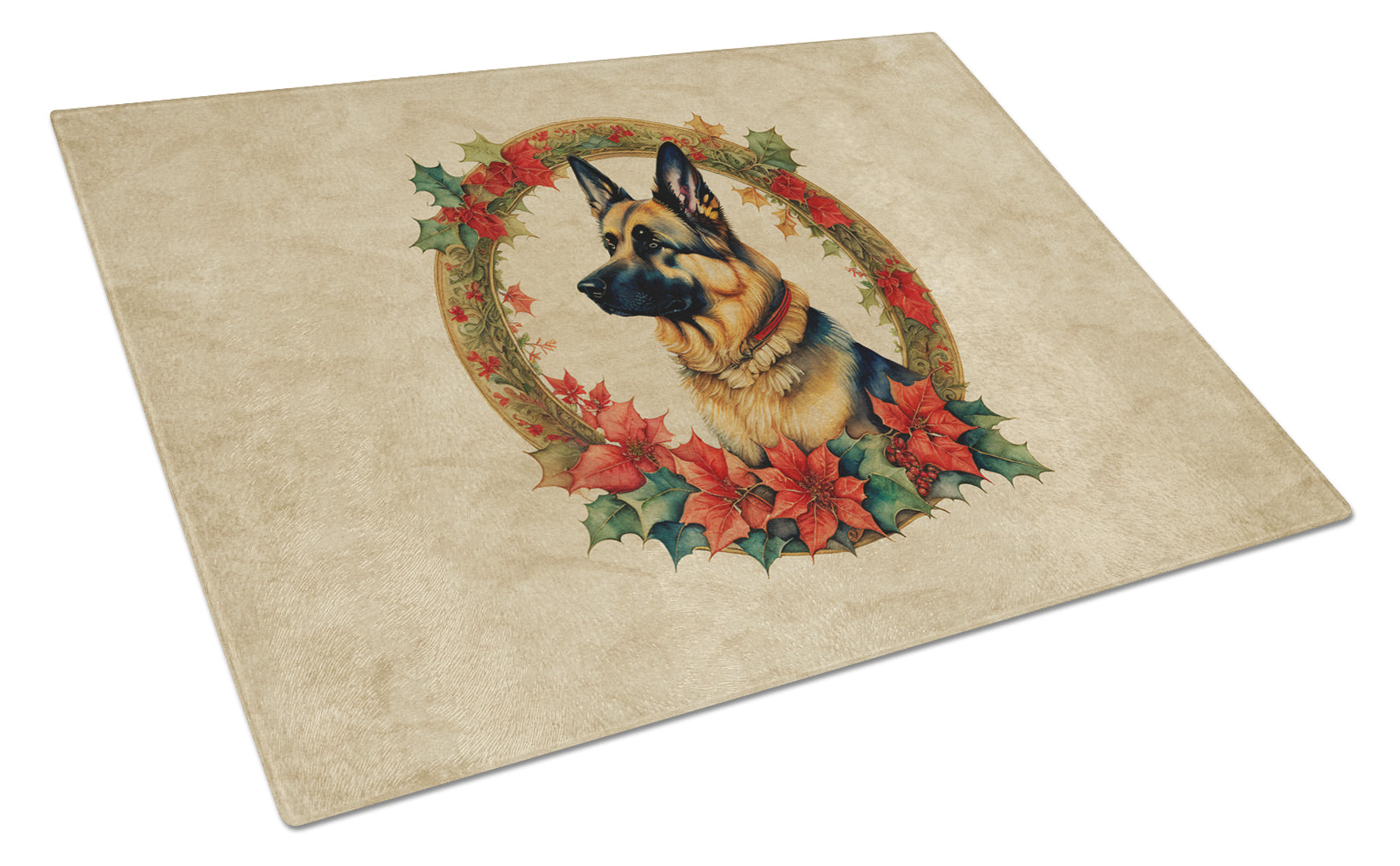 Buy this German Shepherd Christmas Flowers Glass Cutting Board