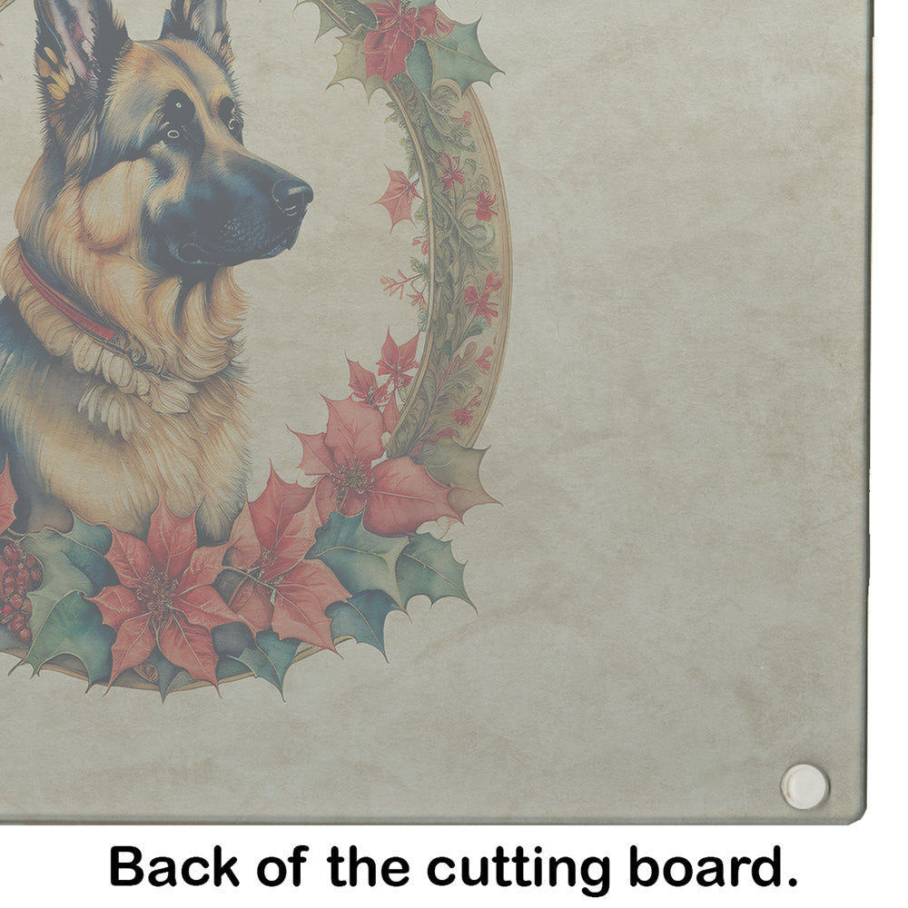 German Shepherd Christmas Flowers Glass Cutting Board