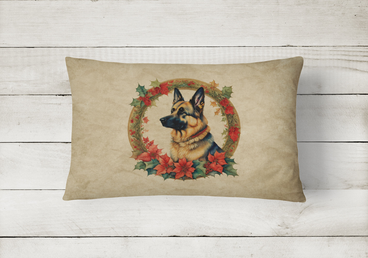 German Shepherd Christmas Flowers Throw Pillow