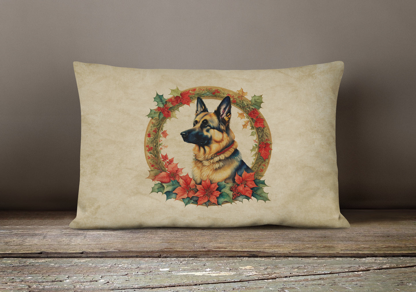 German Shepherd Christmas Flowers Throw Pillow