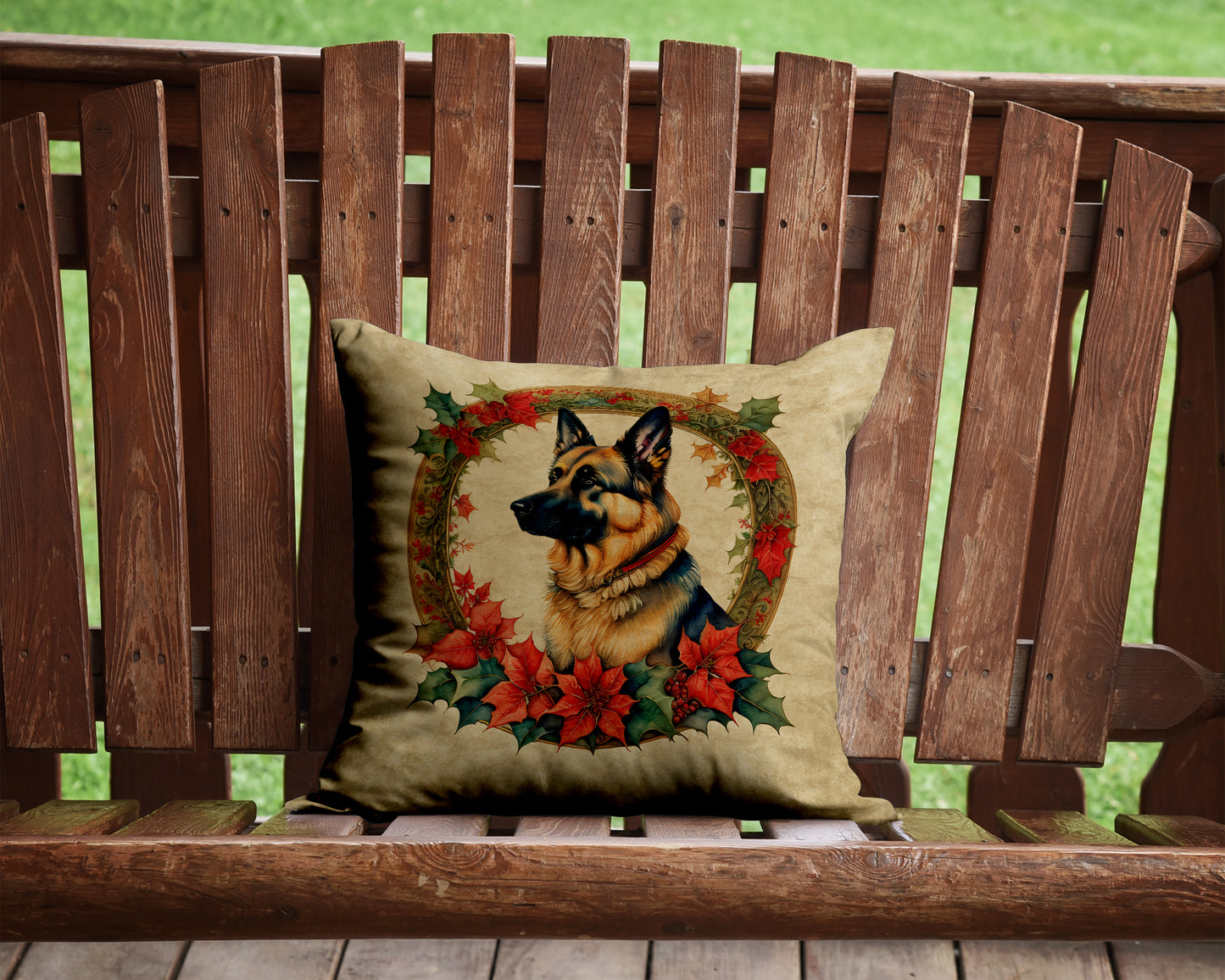 German Shepherd Christmas Flowers Throw Pillow