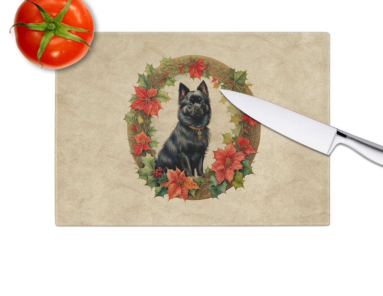 German Spitz Christmas Flowers Glass Cutting Board