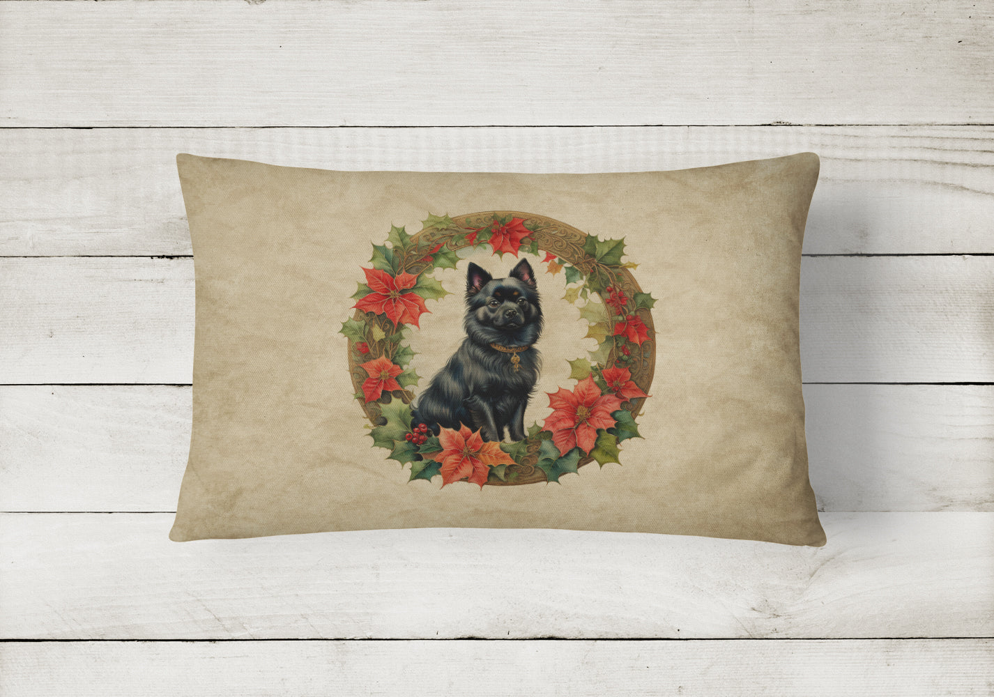 German Spitz Christmas Flowers Throw Pillow