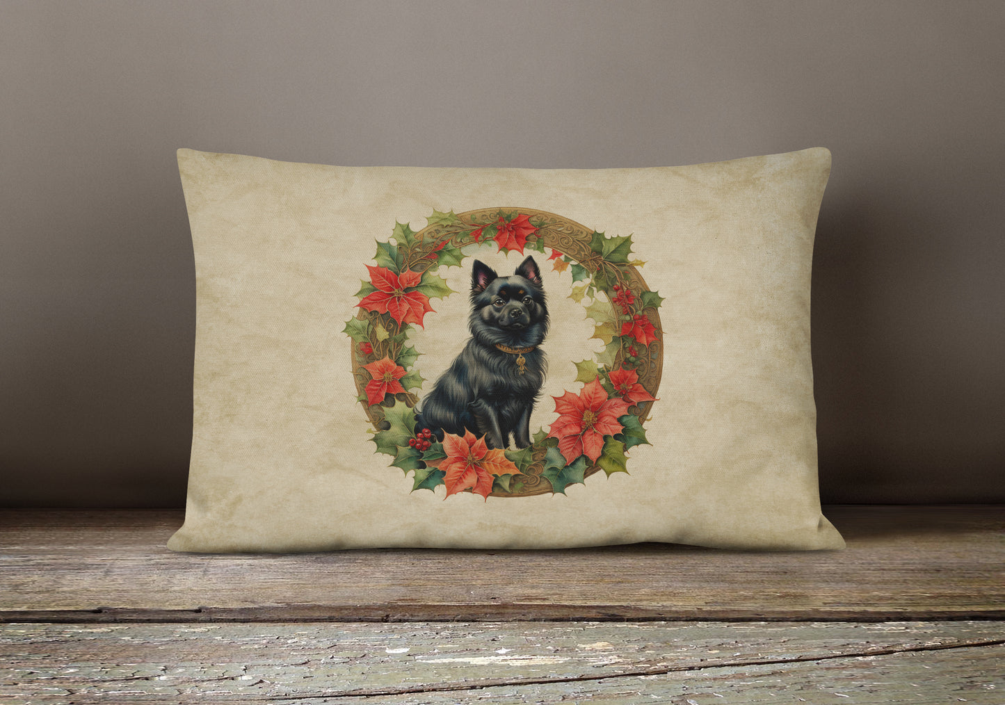 German Spitz Christmas Flowers Throw Pillow