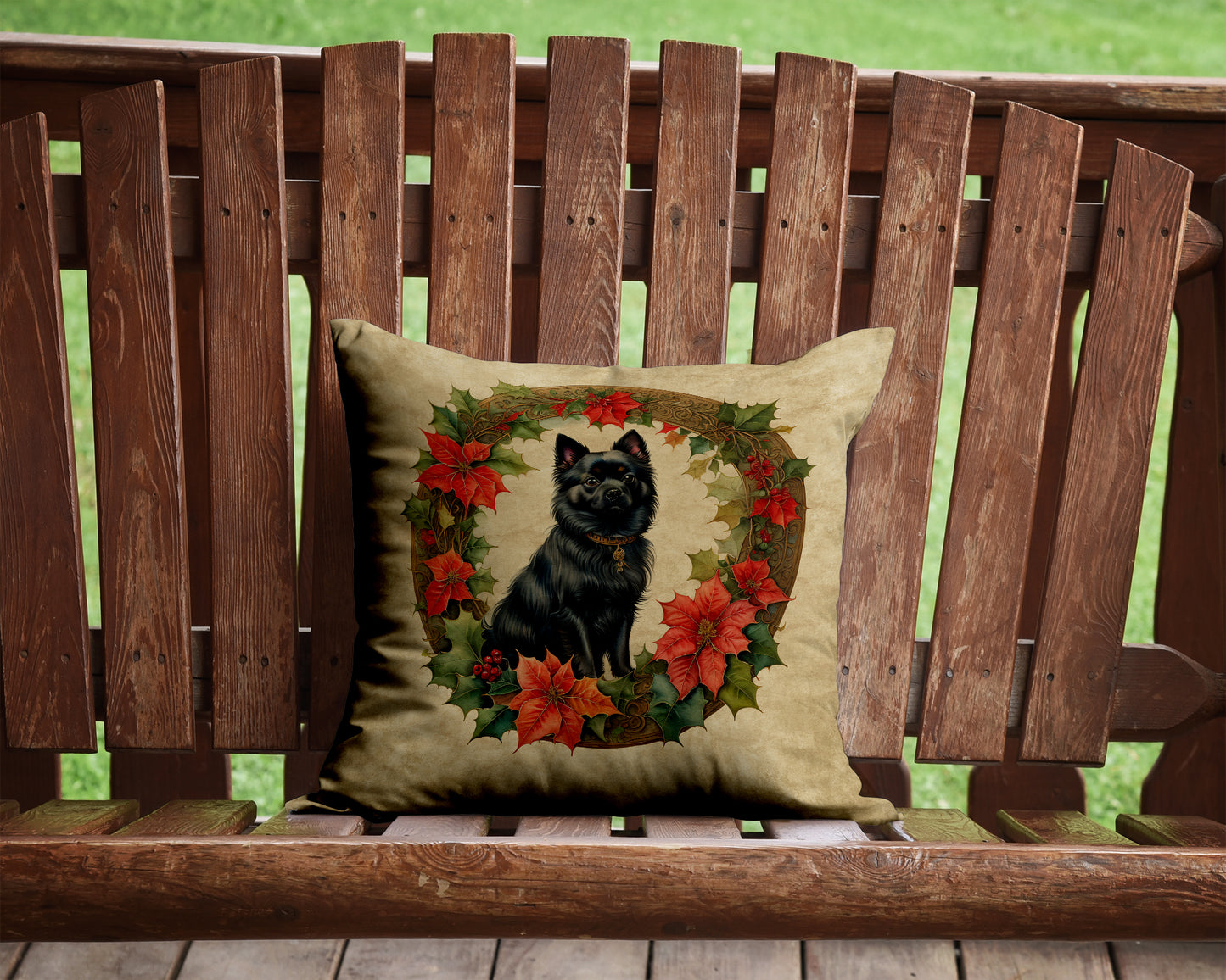 German Spitz Christmas Flowers Throw Pillow