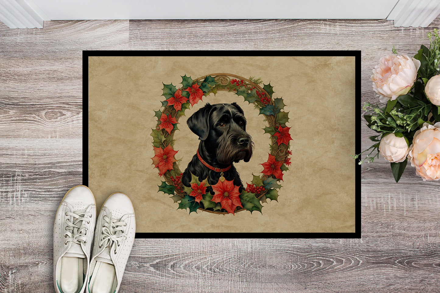 Giant Schnauzer Christmas Flowers Doormat