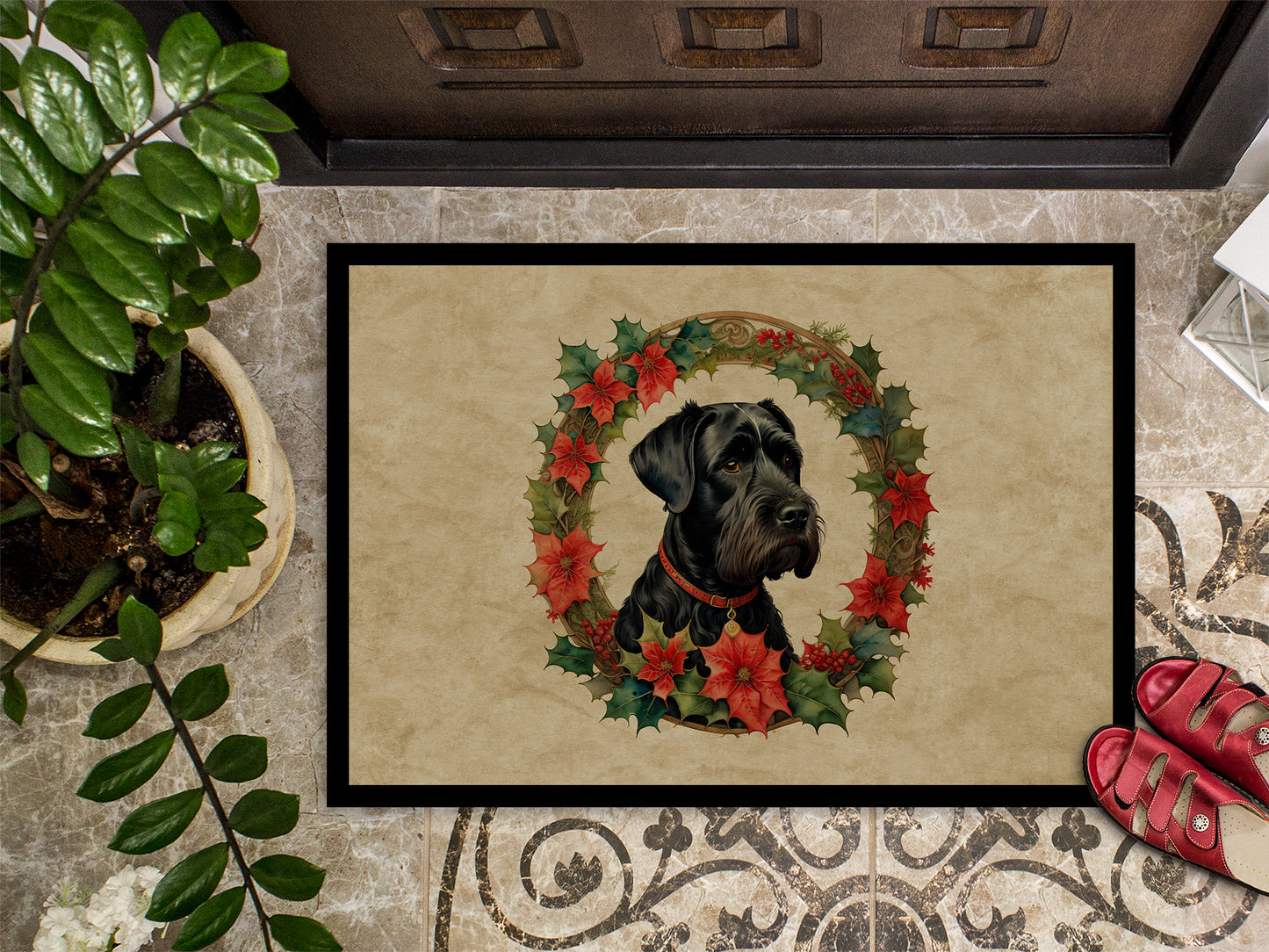 Giant Schnauzer Christmas Flowers Doormat