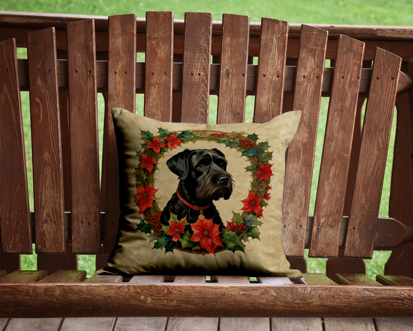 Giant Schnauzer Christmas Flowers Throw Pillow