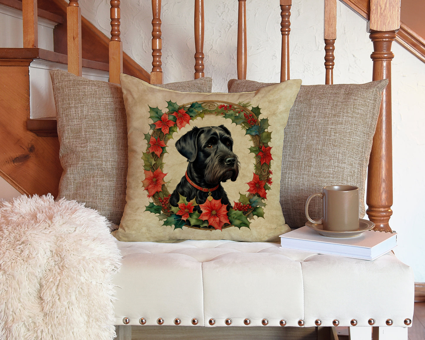 Giant Schnauzer Christmas Flowers Throw Pillow