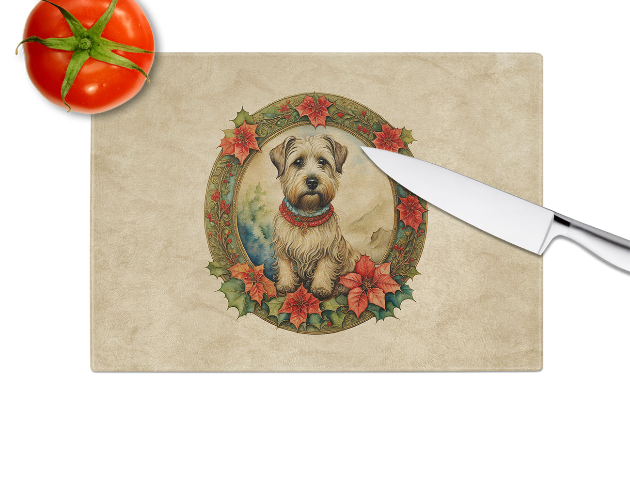 Glen of Imaal Terrier Christmas Flowers Glass Cutting Board