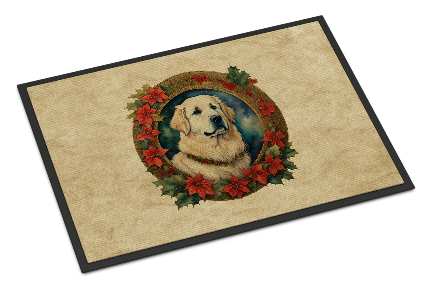 Buy this Great Pyrenees Christmas Flowers Doormat