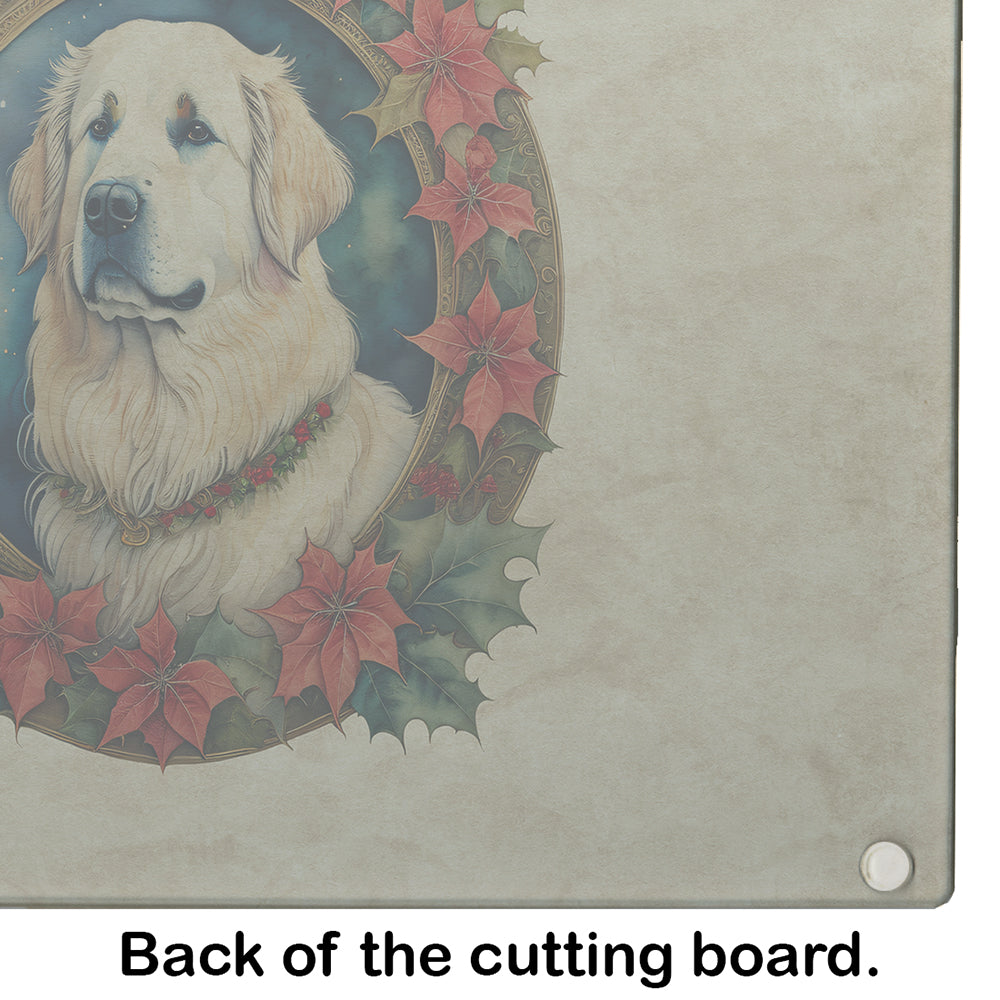 Great Pyrenees Christmas Flowers Glass Cutting Board