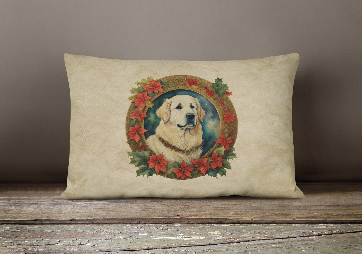 Great Pyrenees Christmas Flowers Throw Pillow