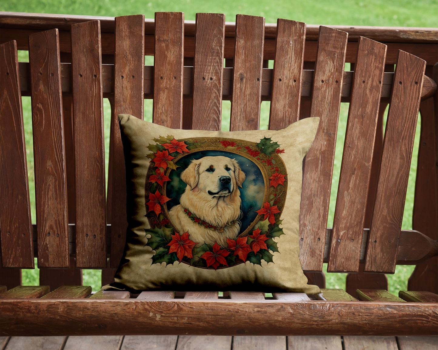 Great Pyrenees Christmas Flowers Throw Pillow