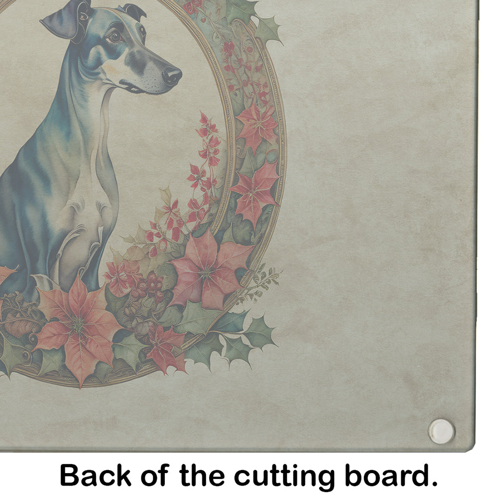 Greyhound Christmas Flowers Glass Cutting Board