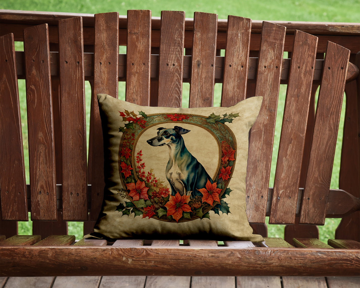 Greyhound Christmas Flowers Throw Pillow