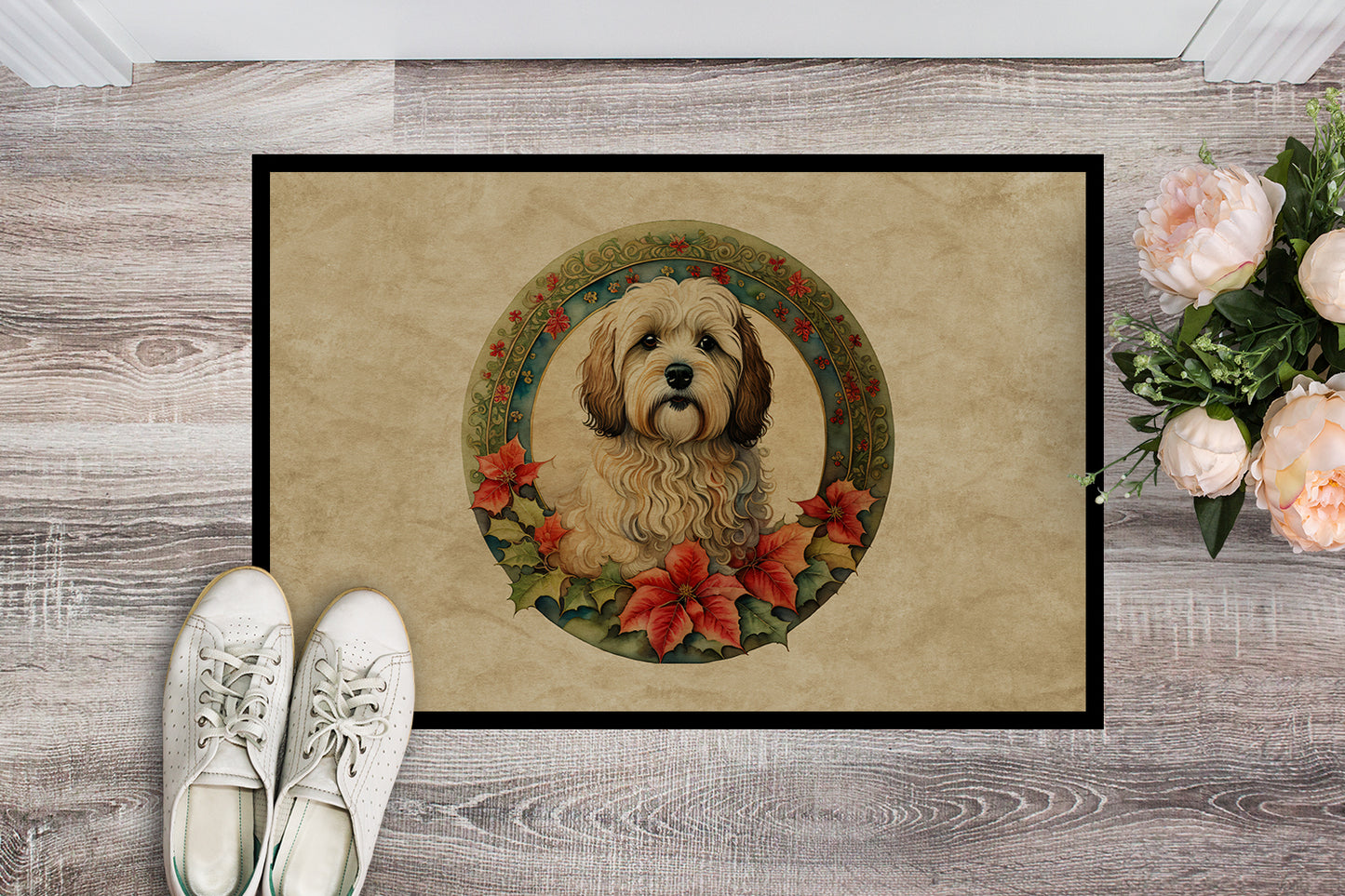 Havanese Christmas Flowers Doormat