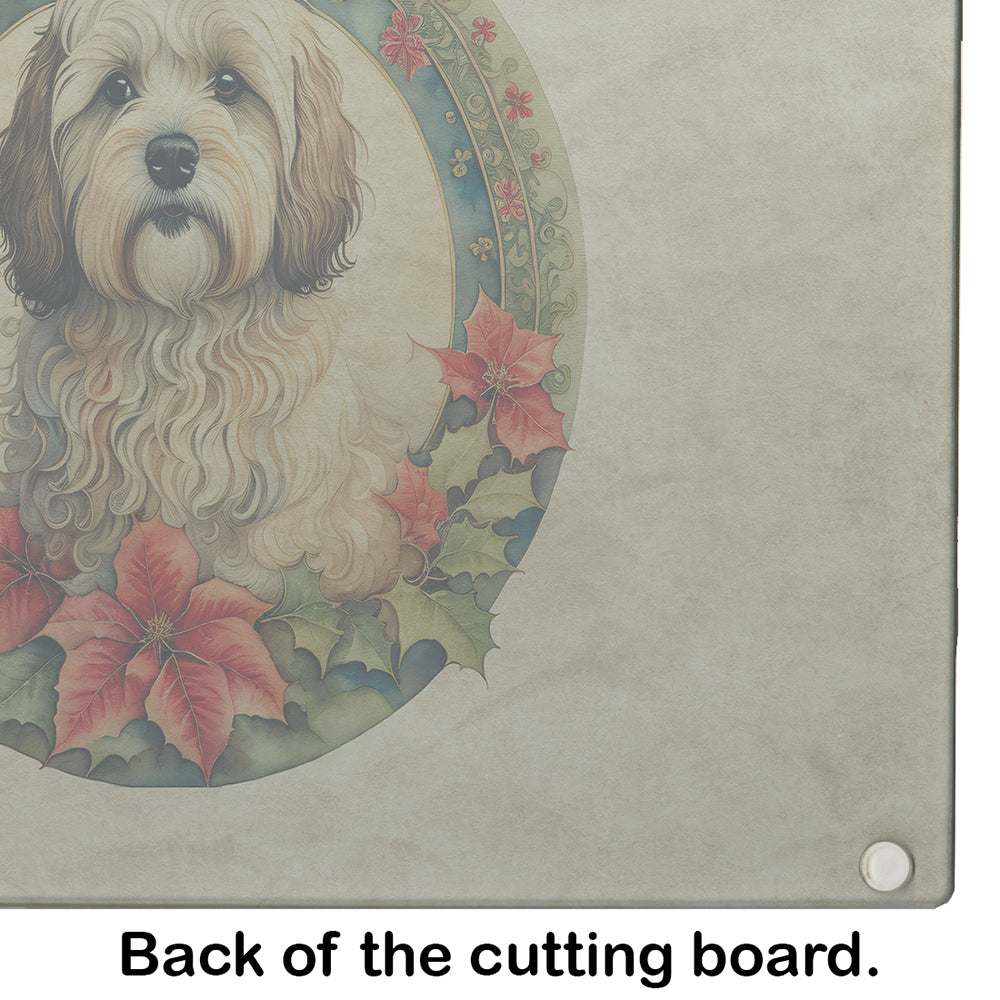 Havanese Christmas Flowers Glass Cutting Board