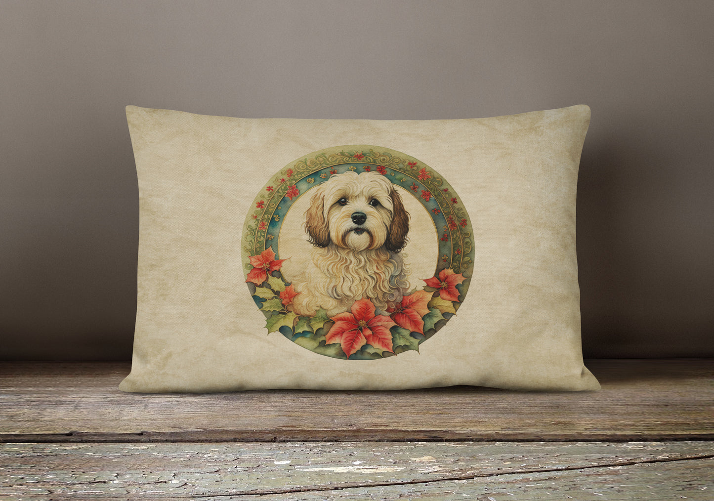 Havanese Christmas Flowers Throw Pillow