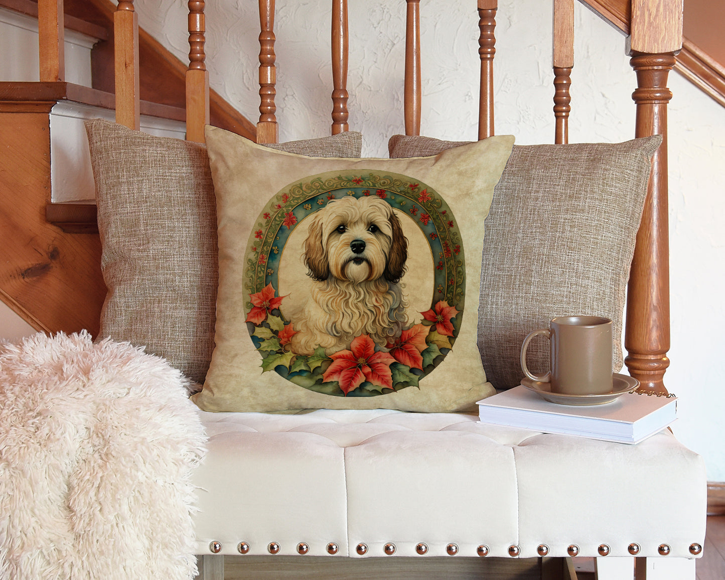 Havanese Christmas Flowers Throw Pillow