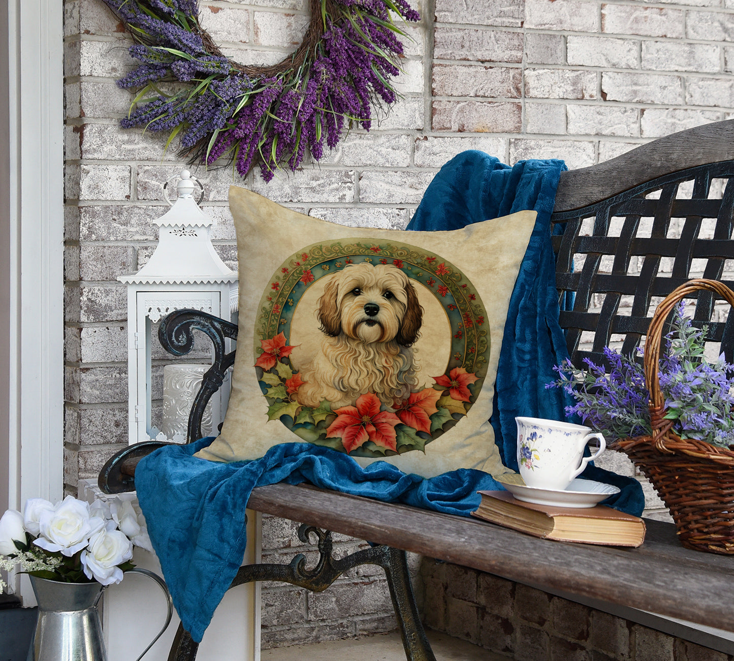 Havanese Christmas Flowers Throw Pillow