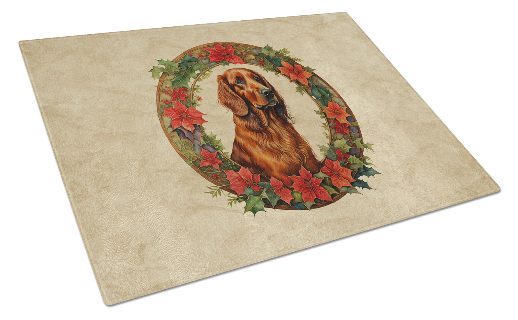 Buy this Irish Setter Christmas Flowers Glass Cutting Board