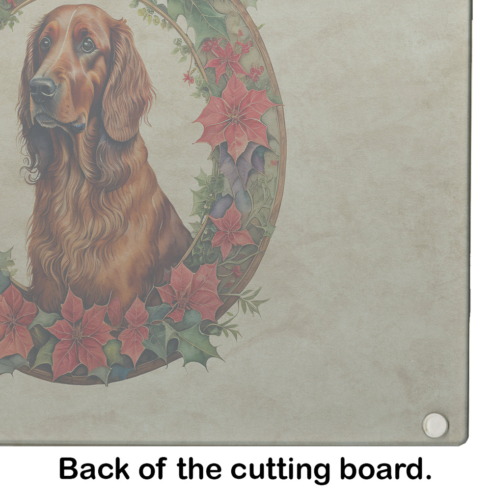 Irish Setter Christmas Flowers Glass Cutting Board