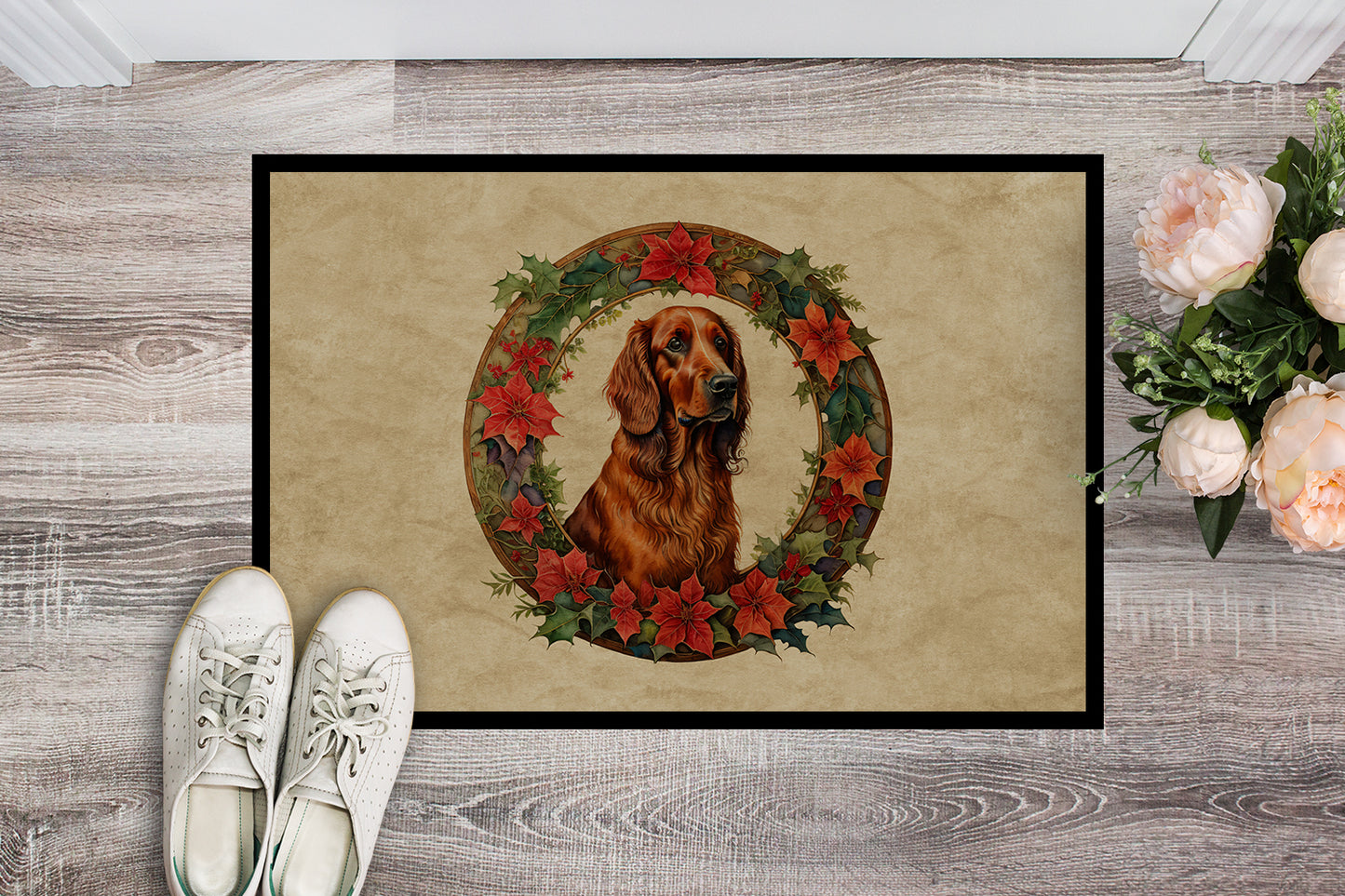 Irish Setter Christmas Flowers Doormat