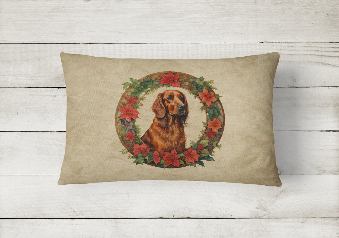 Irish Setter Christmas Flowers Throw Pillow