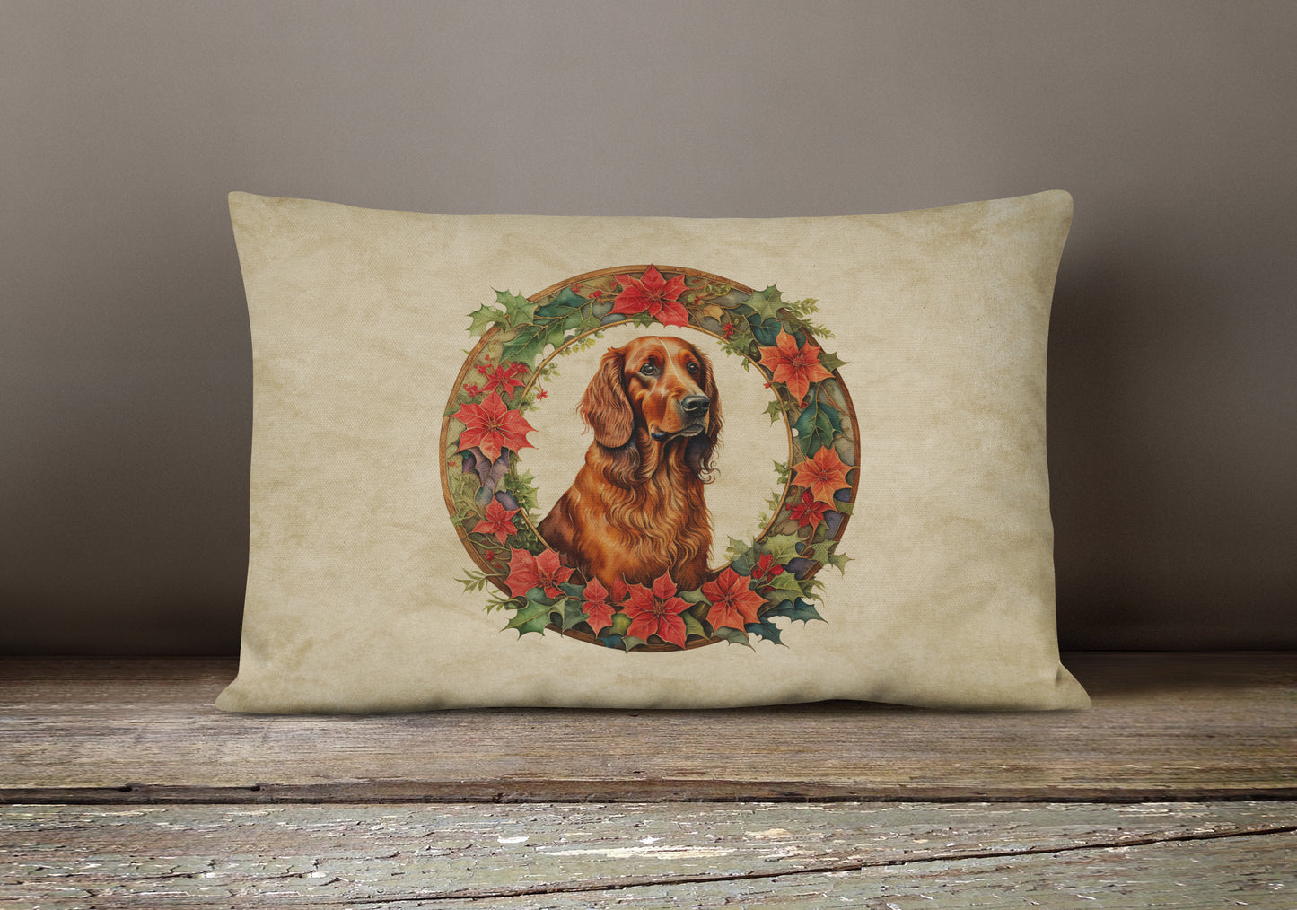 Irish Setter Christmas Flowers Throw Pillow