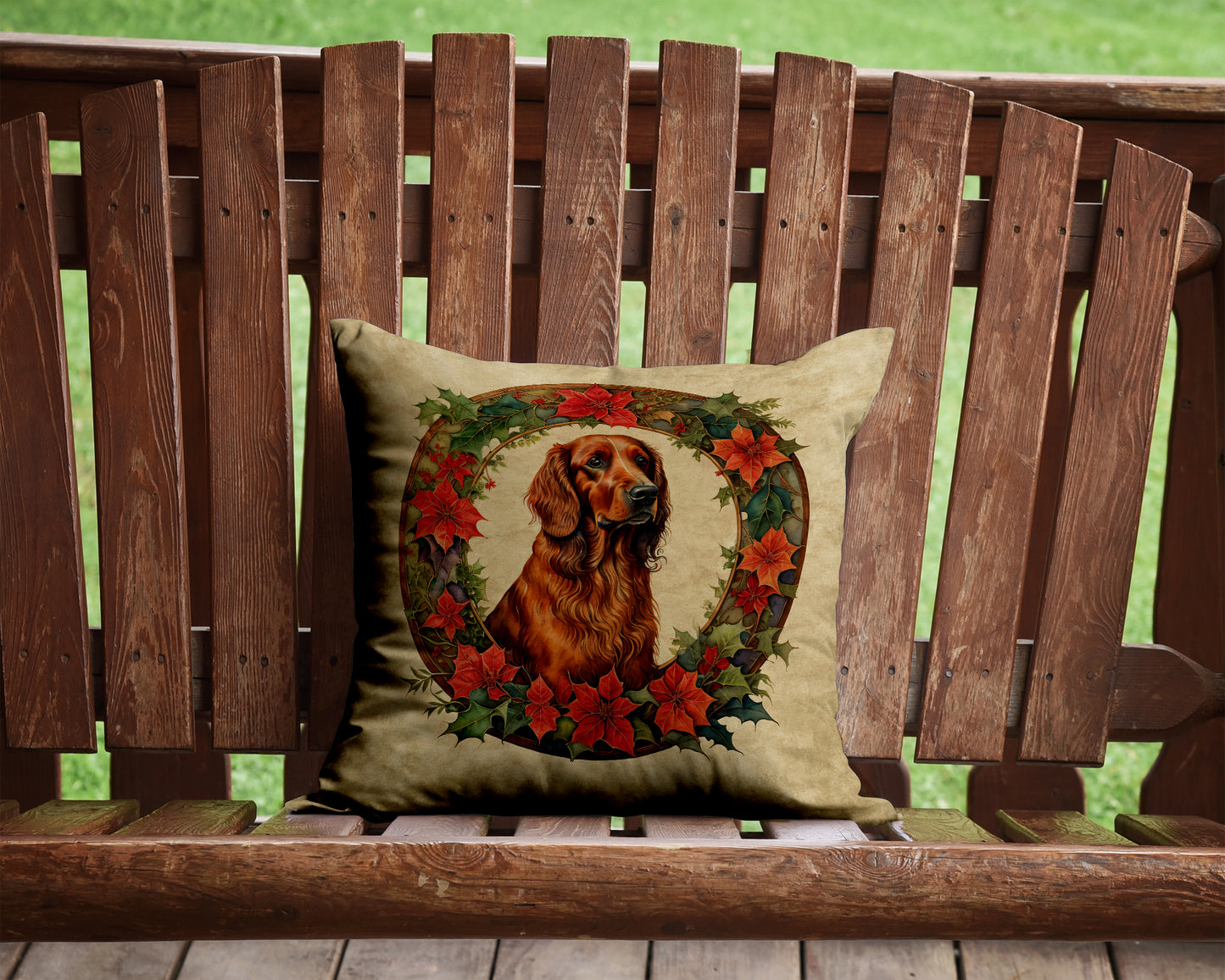 Irish Setter Christmas Flowers Throw Pillow