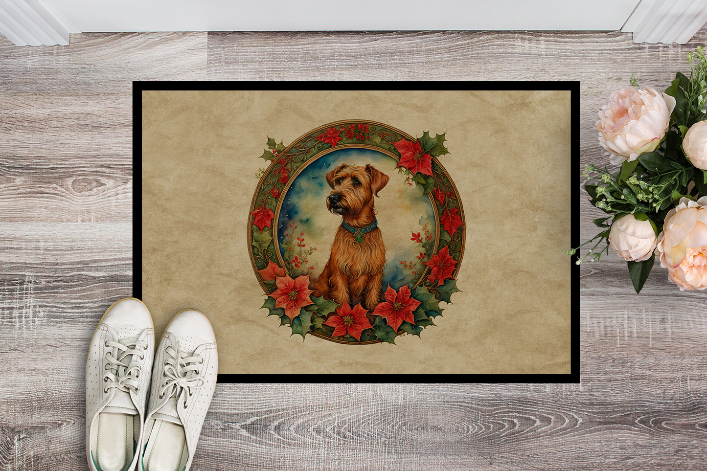 Irish Terrier Christmas Flowers Doormat