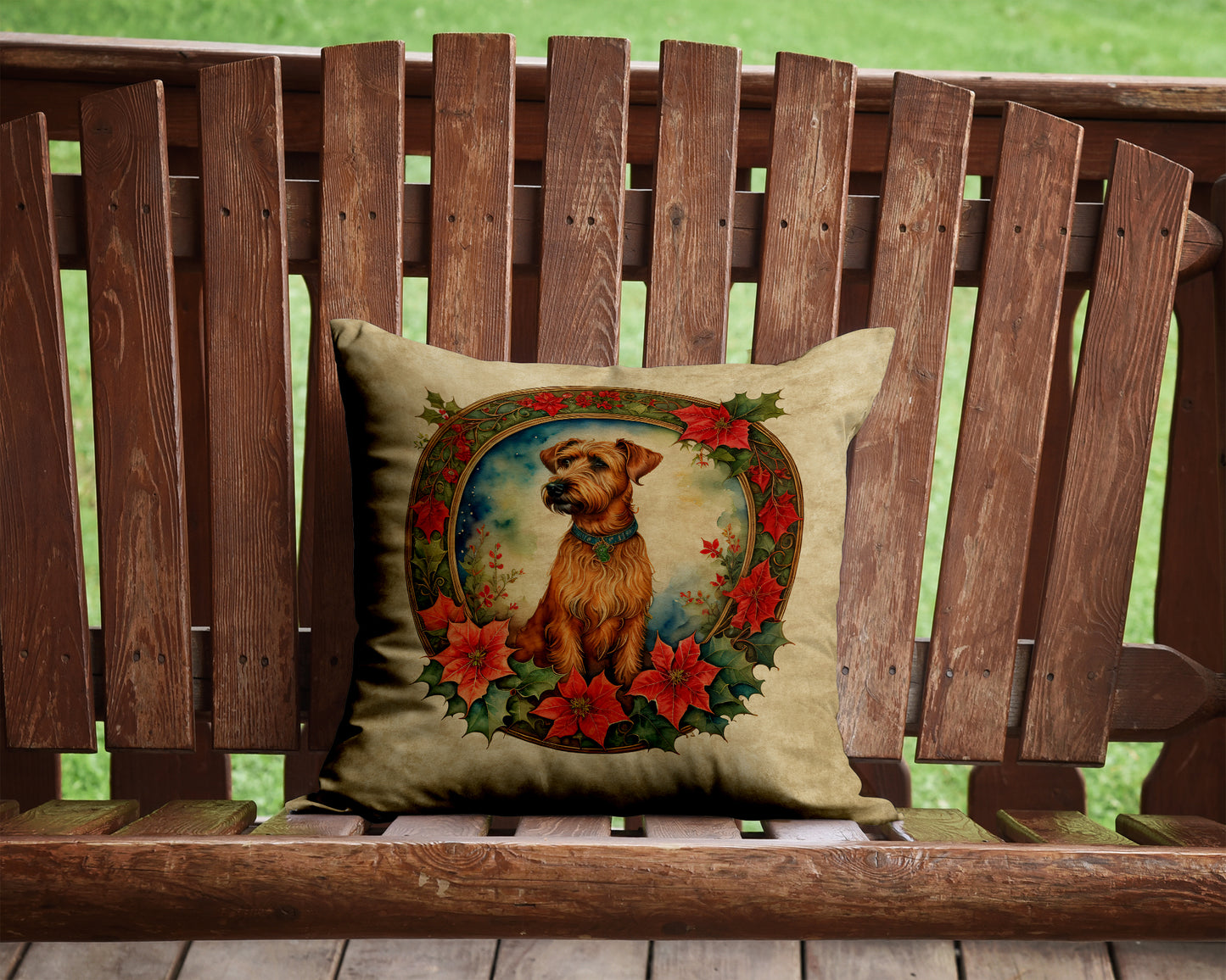 Irish Terrier Christmas Flowers Throw Pillow