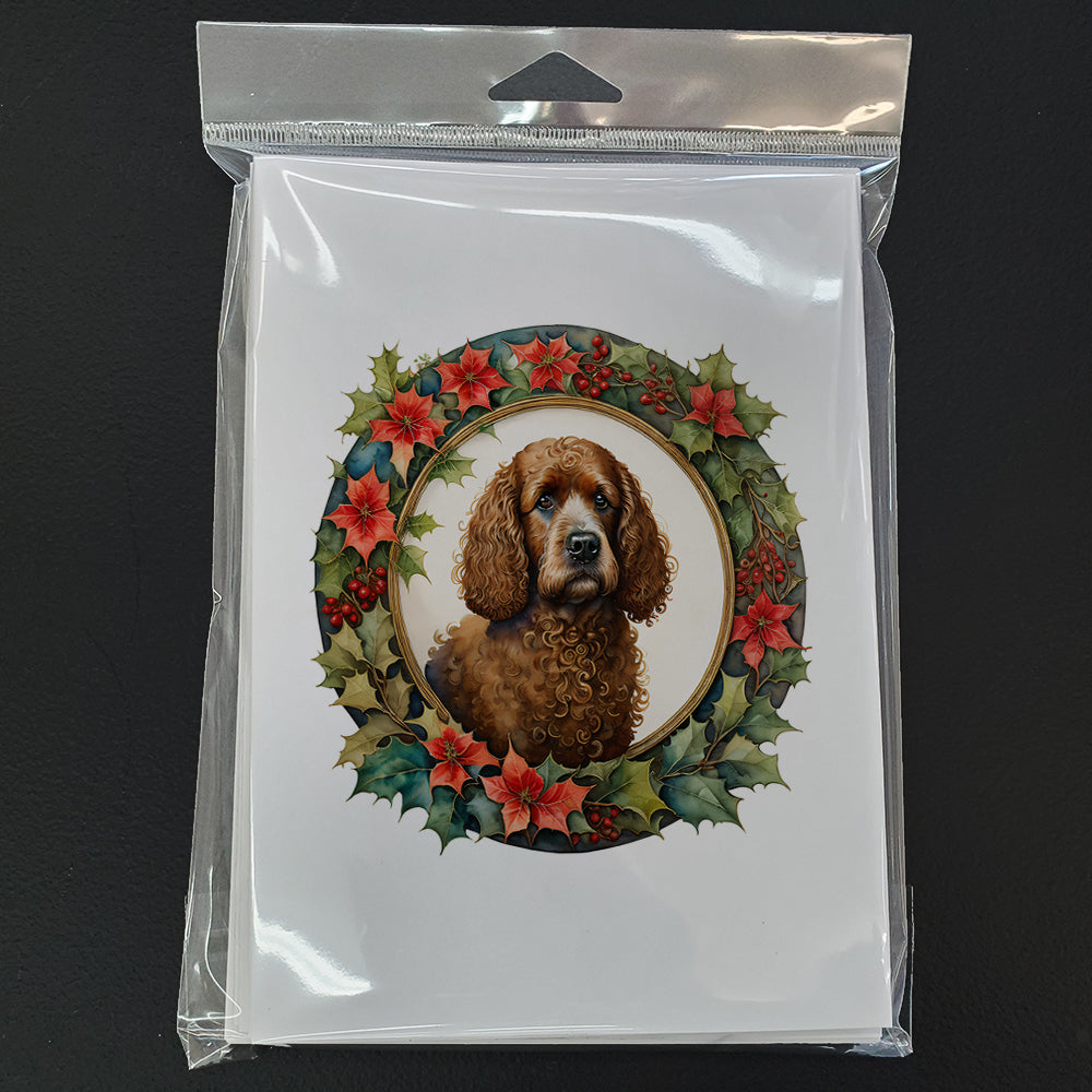 Irish Water Spaniel Christmas Flowers Greeting Cards Pack of 8