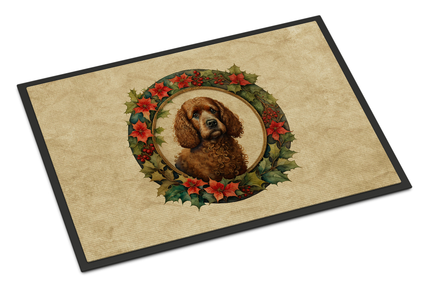 Buy this Irish Water Spaniel Christmas Flowers Doormat