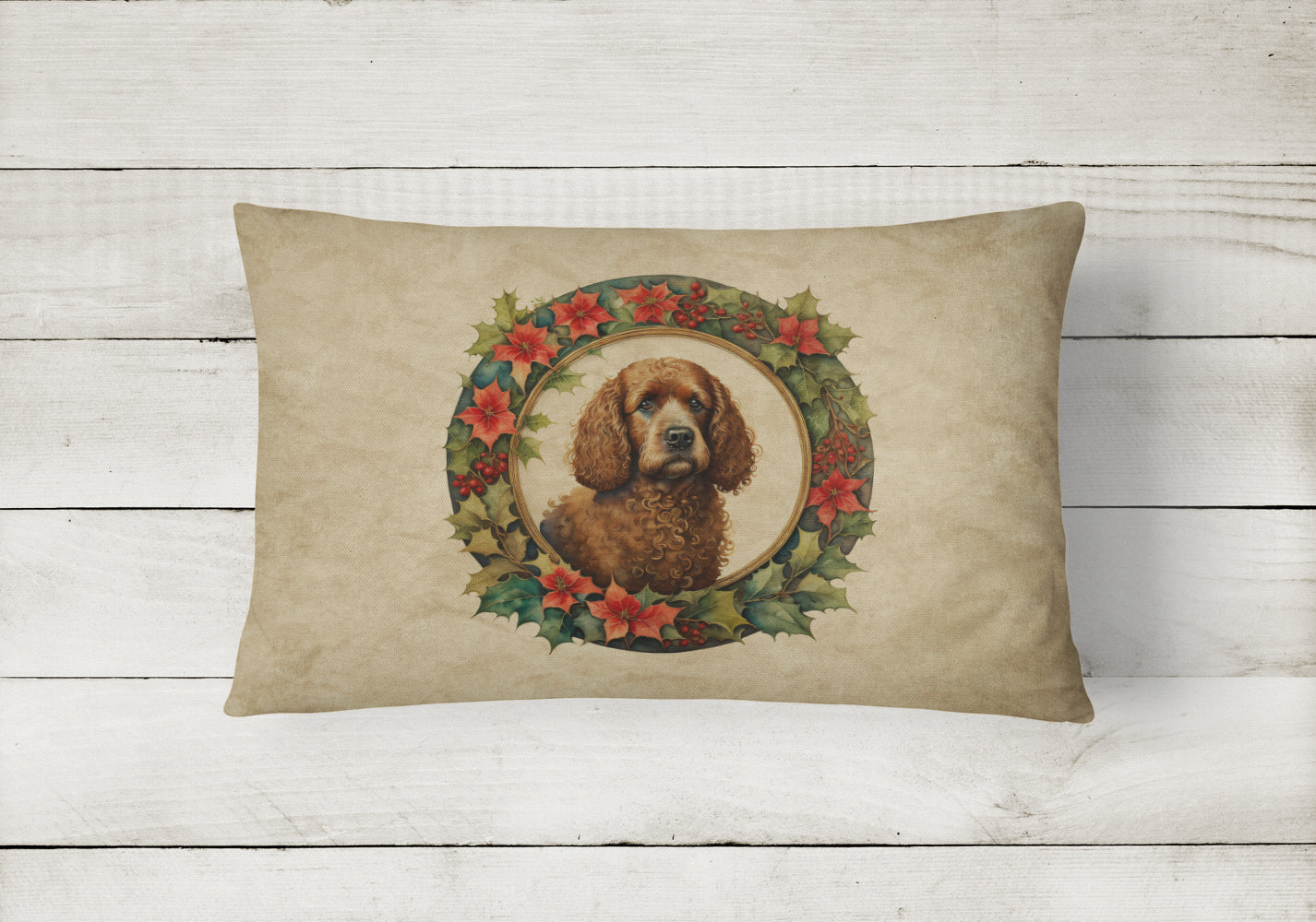 Irish Water Spaniel Christmas Flowers Throw Pillow